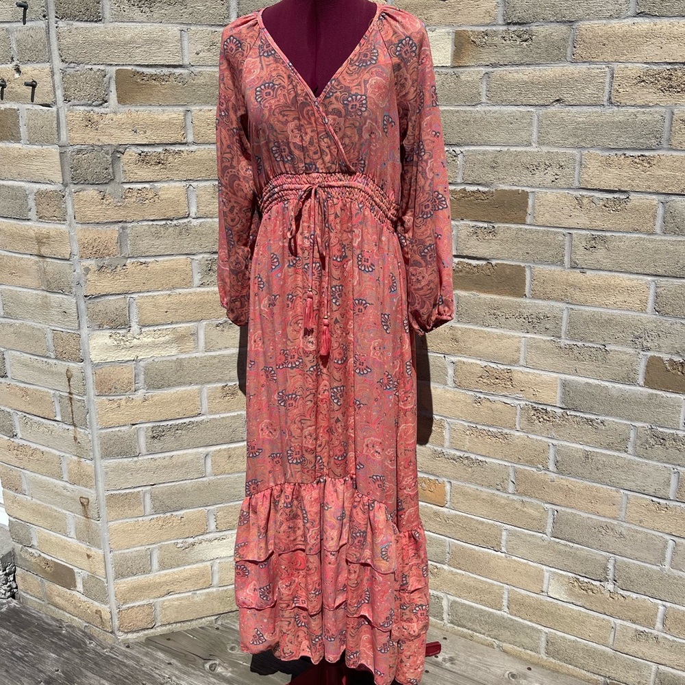 Boemo Anthropologie Flowy Maxi Dress Multicolored Ruffled Tiered Paisley Size LP